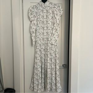 Philosophy di lorenzo white floral long puff sleeve maxi dress, size 4